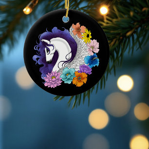 Pegasus Svart Blommig Julgransprydnad Keramik