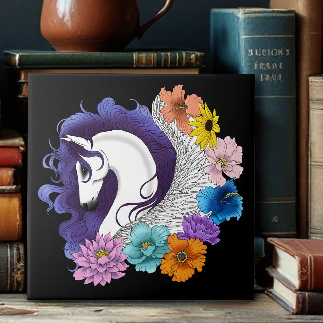 Pegasus Svart Blommig Kakelplatta (Skapare uppladdad)