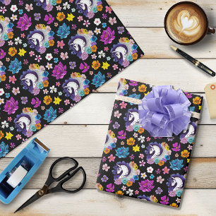 Pegasus Svart Blommig Presentpapper