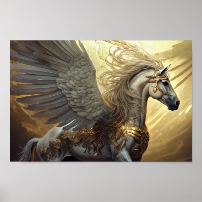 Pegasus the Winged Horse in Golds and Grays Poster (Framsidan)