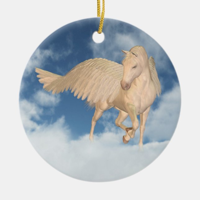 Pegasus tittar besegrar till och med moln julgransprydnad keramik (Framsidan)