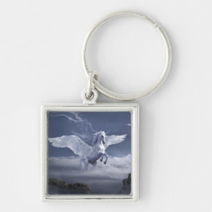 Pegasus under flygning fyrkantig silverfärgad nyckelring