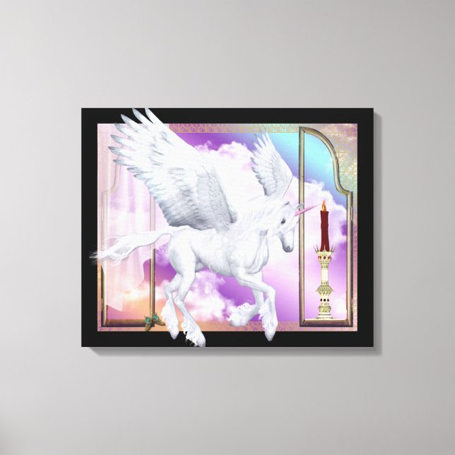 Pegasus Unicorn Window Scene Wrapped Canvas (Framsida)