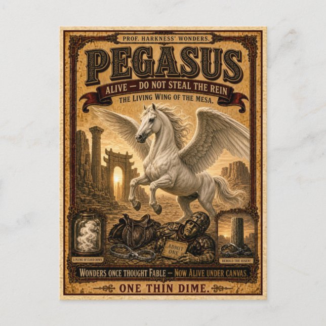 Pegasus, Vintage Circus Monster Vykort (Framsida)