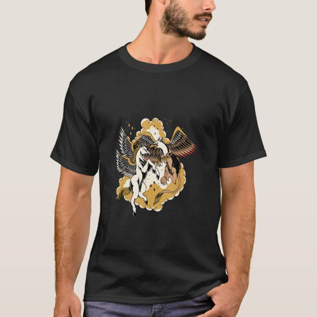 Pegasus Vs Griffin Epic Fight Traditional Tattos S T Shirt (Framsida)
