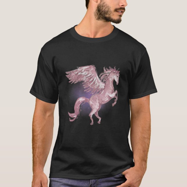 Pegasus Watercolor Fantasy Mythical Mystic T Shirt (Framsida)