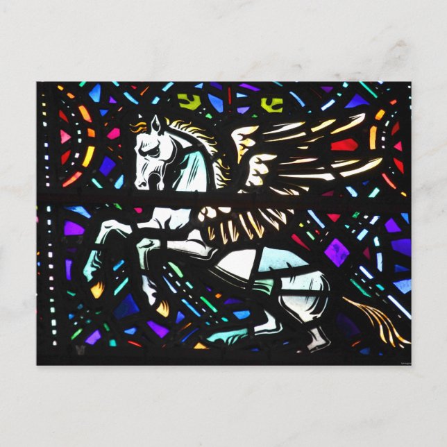 Pegasus Winged Horse Stached Glass Fantasy Vykort (Framsida)