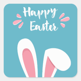 Pegatina felices pascuas con orejas de conejo fyrkantigt klistermärke