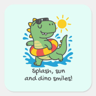 Pegatina infantil de dinosaurio veraniego con flot fyrkantigt klistermärke