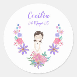 Pegatina redonda Primera Comunión CECILIA Runt Klistermärke