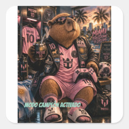 Pegatinas Capibarra 10. Modo campeón activado. Fyrkantigt Klistermärke