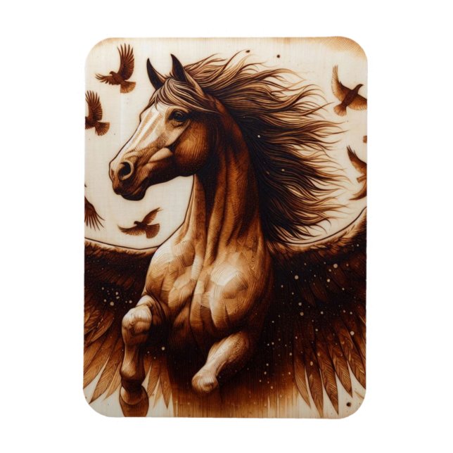 Pegaus Sepia med fåglar Magnet (Vertikal)