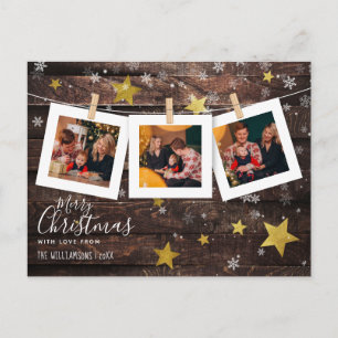 Pegged Photo Line Helgdag Wood & Guld jul Vykort