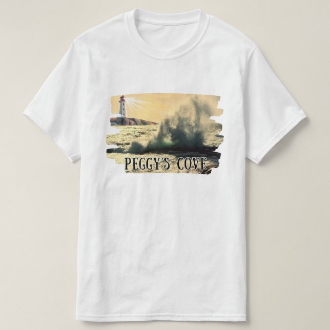 Peggy's Cove Lighthouse Beaming över Vågar T Shirt (Design framsida)