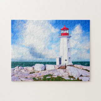 Peggys Cove Lighthouse - Nova Scotia Jigszle Puzzl Pussel