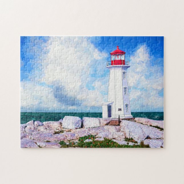 Peggys Cove Lighthouse - Nova Scotia Jigszle Puzzl Pussel (Horisontell)