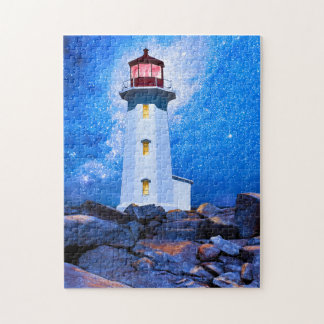 Peggy's Cove Lighthouse på natten Art Puzzle Pussel