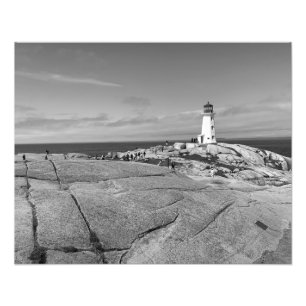 Peggys Cove Lighthouse Svart och Vitt Fototryck
