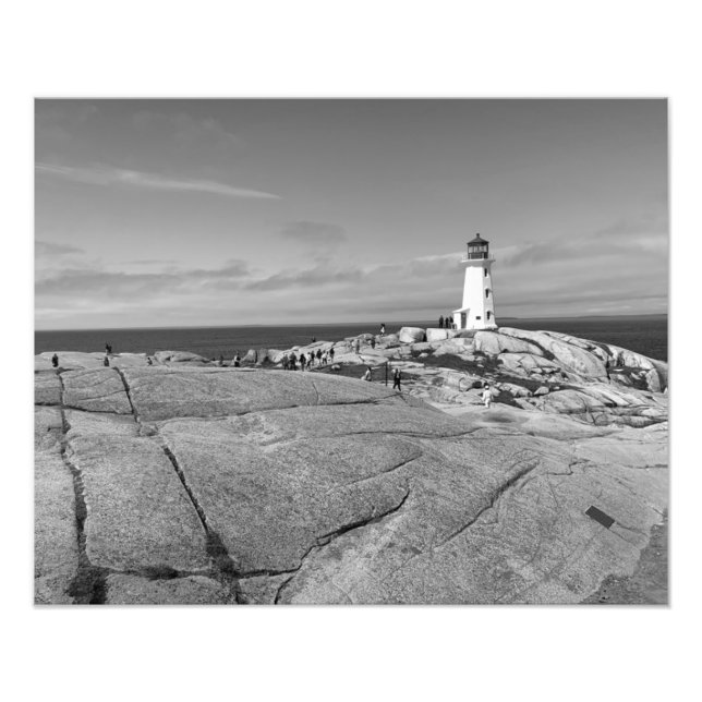 Peggys Cove Lighthouse Svart och Vitt Fototryck (Framsidan)