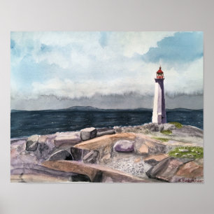 PEGGYS COVE, NOVA SCOTIA, KANADA VATTENFÄRG POSTER