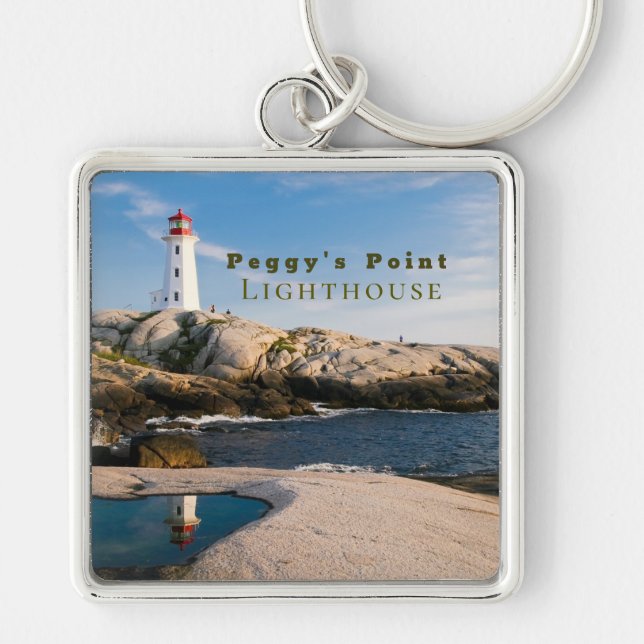 Peggys Point Lighthouse Atlantic Kanada Fyrkantig Silverfärgad Nyckelring (Framsidan)