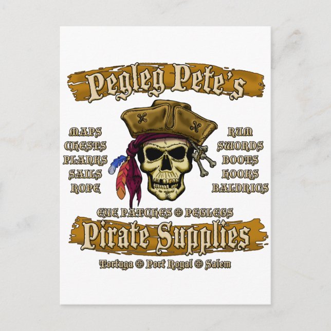 Pegleg Pete's Pirat Supplies Vykort (Framsida)