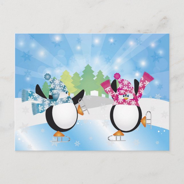 Peguins Figur Skating Postcard Vykort (Framsida)