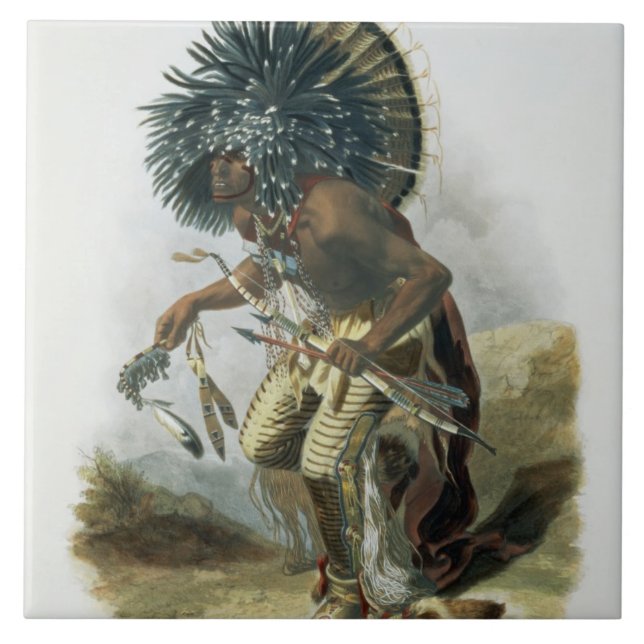 Pehriska-Ruhpa Minatarre krigare i dräktnollan Kakelplatta (Framsidan)