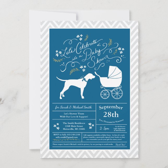 Pekare Hund Baby Shower Boy Blue Inbjudningar (Framsida)