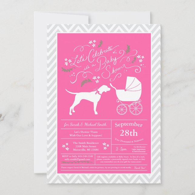 Pekare Hund Baby Shower Girl Rosa Inbjudningar (Framsida)