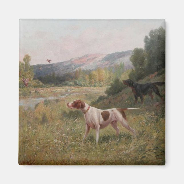 Pekare och Gordon Setter Square Magnet (Framsidan)