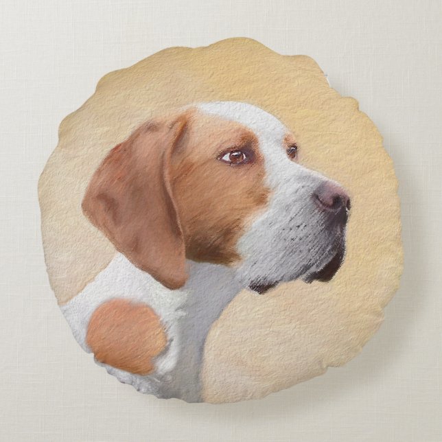 Pekarmålning - Cute Original Hund Art Rund Kudde (Baksidan)