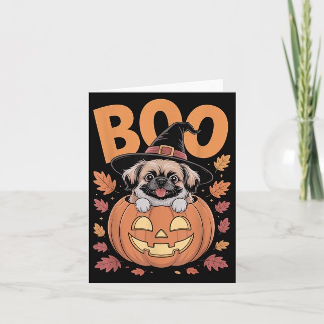 Peke-kostym på pumpa Halloween Pekingese  Kort (Framsida)