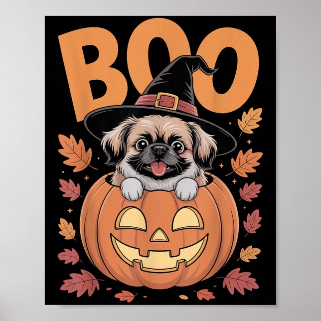 Peke-kostym på pumpa Halloween Pekingese  Poster (Framsidan)