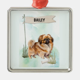 Pekinese Watercolor Personalized Dog Julgransprydnad Metall