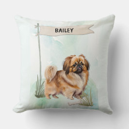 Pekinese Watercolor Personalized Dog Kudde