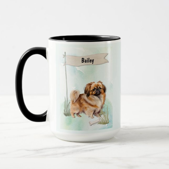 Pekinese Watercolor Personalized Dog Mugg (Vänster)