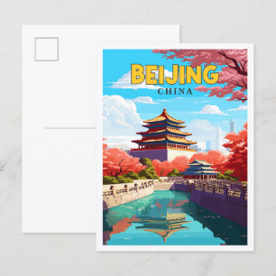 Peking China vintage resor illustration Vykort