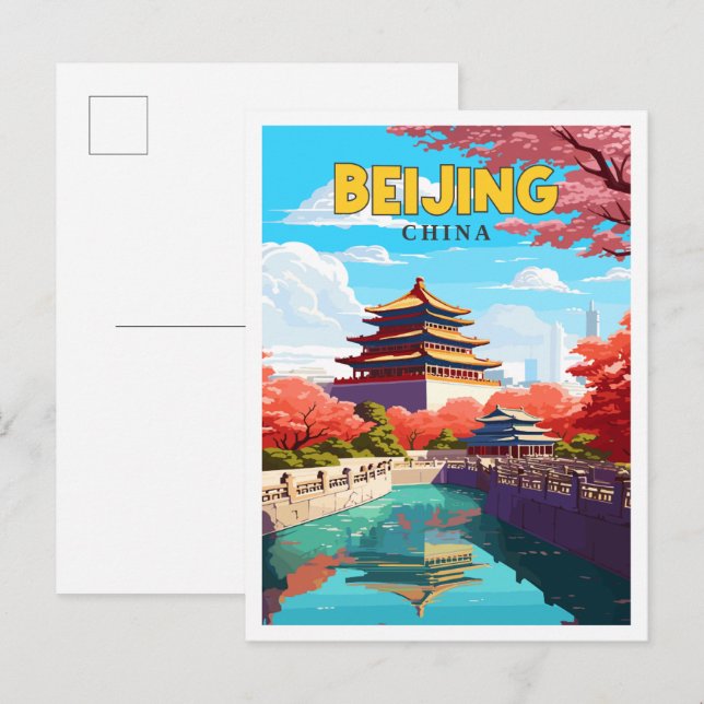 Peking China vintage resor illustration Vykort (Fram/baksida)