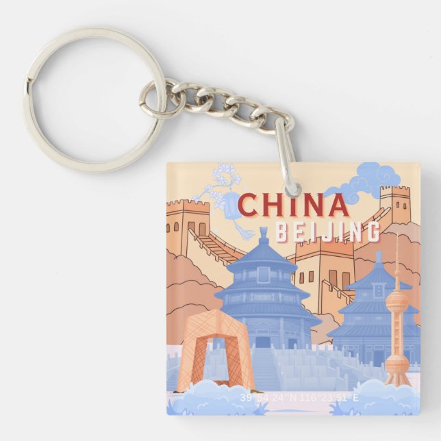 Peking Kina Resa Poster | Pastellblå & Persika (Framsidan)