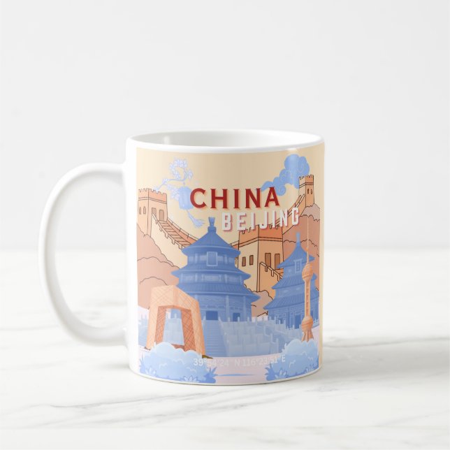 Peking Kina Resa Poster | Pastellblå & Persika Kaffemugg (Vänster)