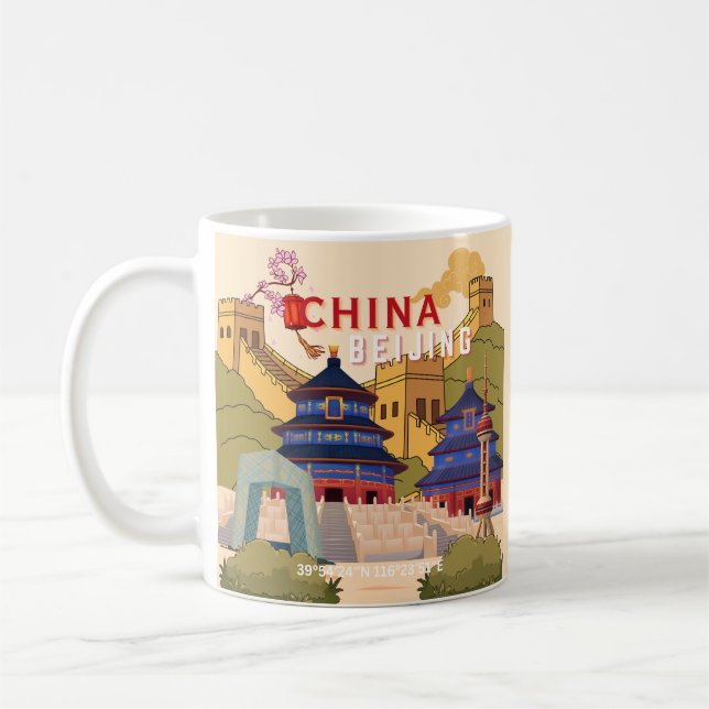 Peking Kina Resaaffisch | Asiatisk Stad Väggt Kons Kaffemugg (Vänster)
