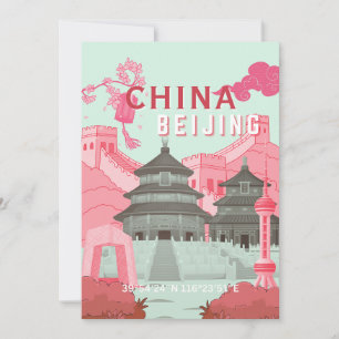 Peking Kina Resaaffisch Mintgrön, Rosa Konst Tack Kort