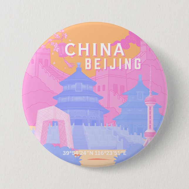 Peking Kina Resaaffisch | Rosa & Blå Pastell Knapp (Framsida)