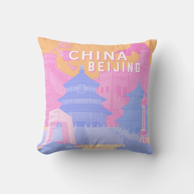 Peking Kina Resaaffisch | Rosa & Blå Pastell Kudde (Framsida)