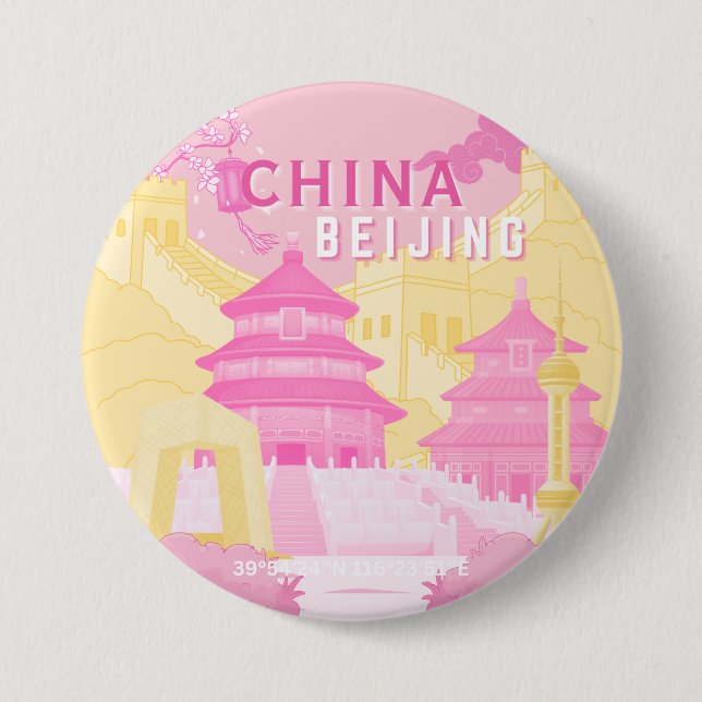 Peking Kina Resaaffisch | Rosa & Gul Konst Knapp (Framsida)