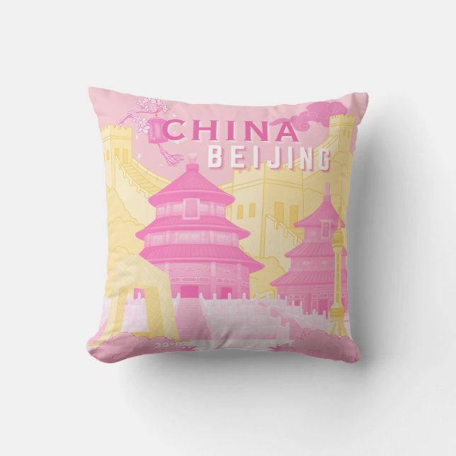 Peking Kina Resaaffisch | Rosa & Gul Konst Kudde (Framsida)