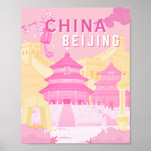 Peking Kina Resaaffisch | Rosa & Gul Konst Poster (Framsidan)