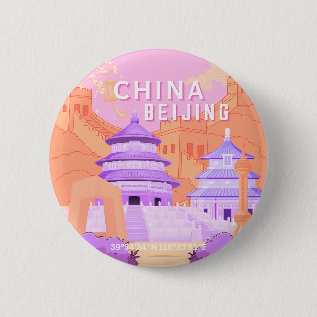 Peking Kina Resaaffisch | Rosa & Lavendel Konst Knapp (Framsida)