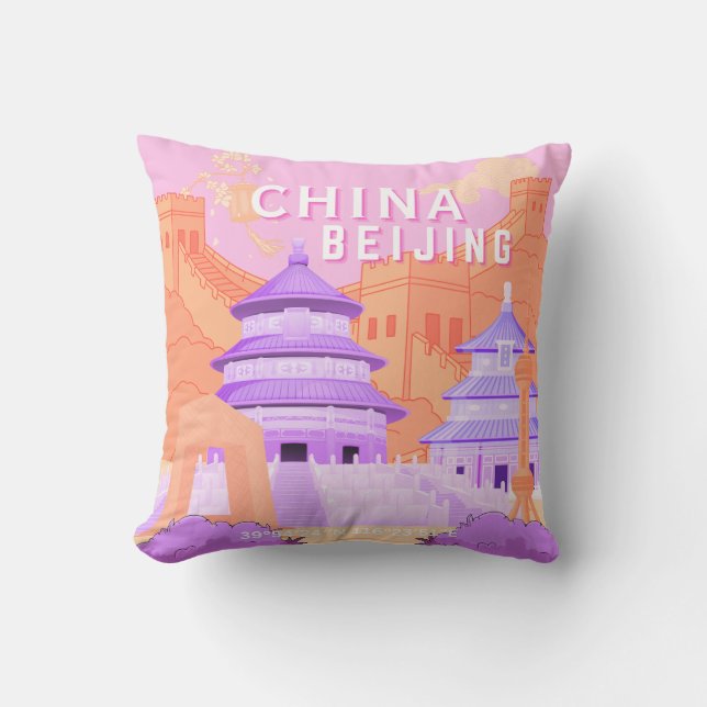 Peking Kina Resaaffisch | Rosa & Lavendel Konst Kudde (Framsida)